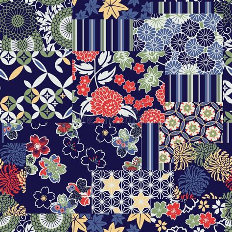 Traditional Japanese Fabrics Patchwork Wallpaper Stock Vector