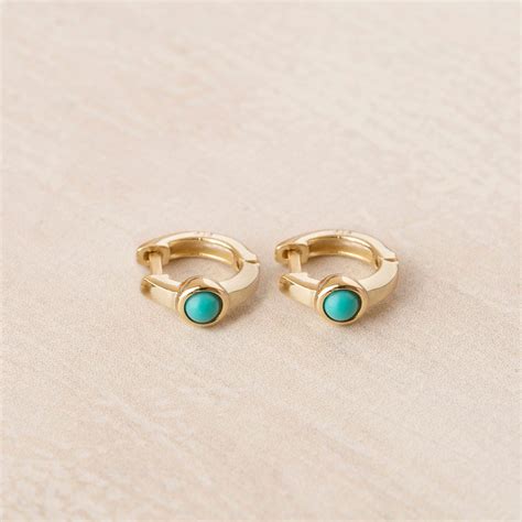 Huggie Earring Turquoise Tiny Hoop Small Hoop Gold And Etsy