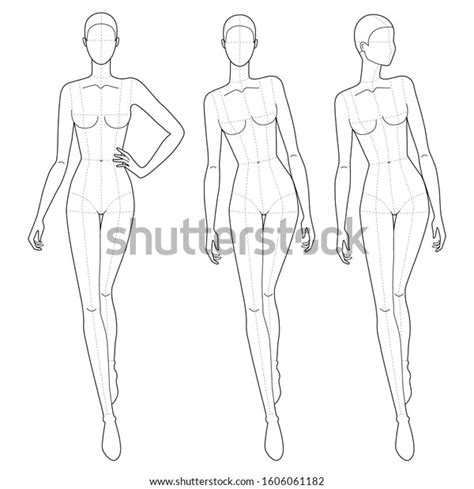 Fashion Template Walking Women 9 Head Stock Vector Royalty Free