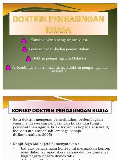 Fungsi tiga cabang kuasa negara legislatif, eksekutif. DOKTRIN PENGASINGAN KUASA DI MALAYSIA PDF