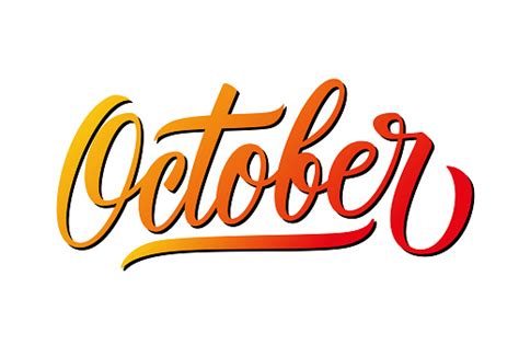 October Month Hand Lettering Calligraphic Season Inscription Hand Drawn
