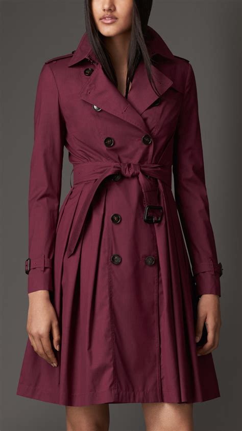 Lyst Burberry Full Skirted Wool Silk Trench Coat In Red