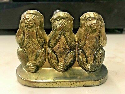 Vintage Brass Figurine Of Wise Monkeys See No Evil Speak No Evil Hear