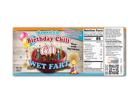 2 Funny Wet Fart Chili 60th Birthday Soup Can Labels Gag Etsy