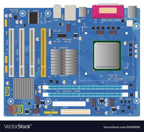 Computer Motherboard On White Background Pc Chip Vector Image