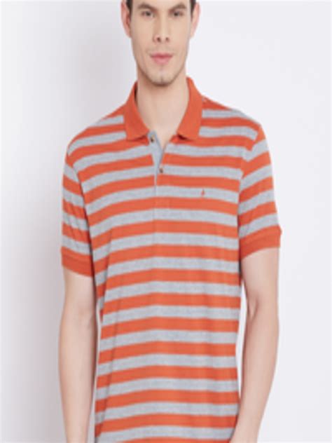 buy john players men orange striped polo collar t shirt tshirts for men 1634241 myntra