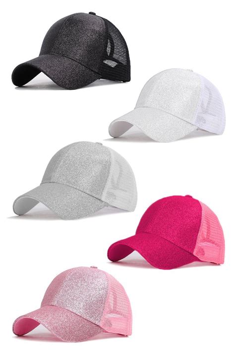 Ponytail Glitter Baseball Cap Many Colors Sparkle In Pink
