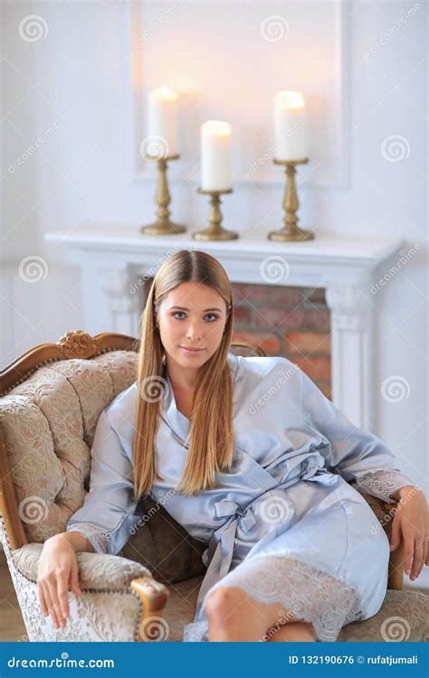 Woman In Silk Robe Stock Photo Image Of Attractive 132190676