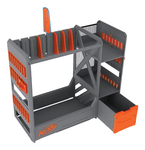 The rack has storage for most types of nerf guns, from pistols to rifles. Nerf Elite Blaster Gun Rack Organizer plus Shelving and ...