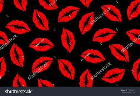 Kiss Seamless Lip Pattern In Red On A Black Background Raster Version