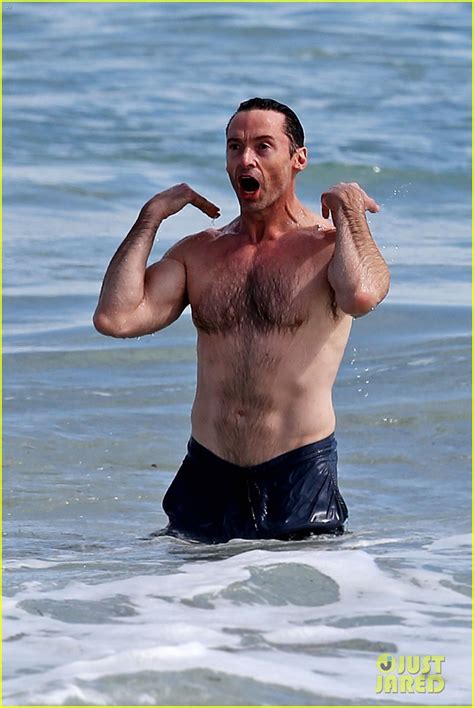 Photo Hugh Jackman Celebrates Shirtless In The Ocean Photo Just Jared