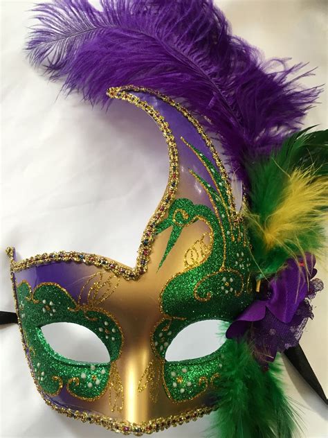 Purple Green And Gold Mardi Gras Mask With Purple Green And Yellow