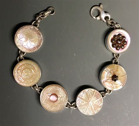 Victorian Carved Pearl Buttons With Beautiful Accents Set In Sterling