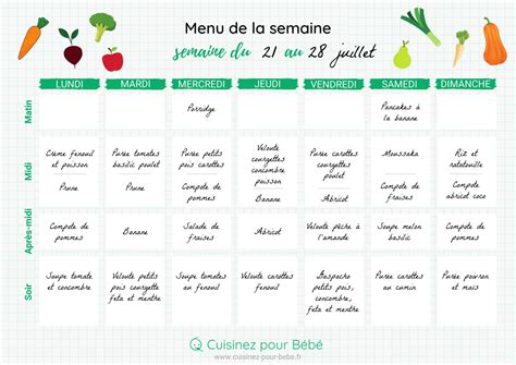 Menu De La Semaine Compl Ter Cuisinez Pour B B