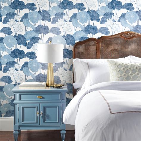 Roommates Blue And White Lily Pad Peel And Stick Wallpaper