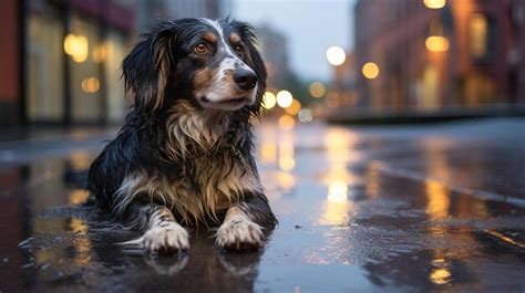 Premium Ai Image Stray Homeless Dog Sitting Alone In The Street Under