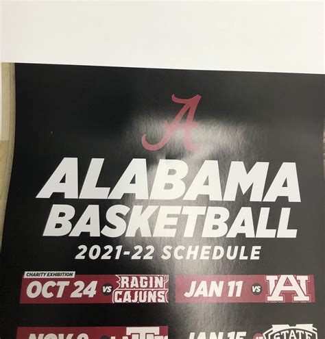 2021 2022 Alabama Basketball Schedule Poster Jd Davison Shackelford