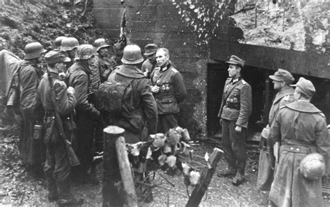 A German Colonel Meets Scouts Near A Bunker On The Siegfried Line