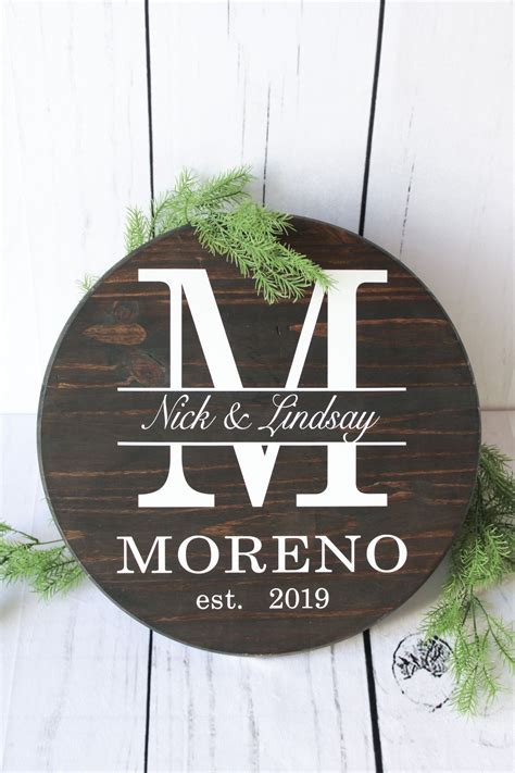 Personalized Round Monogram Wood Sign Personalized Wedding Etsy