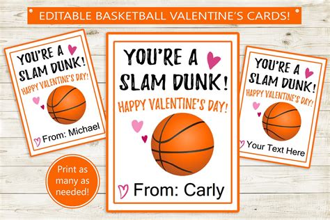 Basketball Printable Valentines Day Cards Instant Etsy