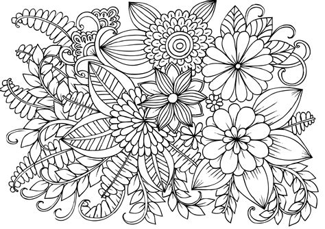 Children young and old, plus probably a few adults, will enjoy colouring in the patterns on this simple flower colouring page. Very Detailed Flowers Coloring Pages for Adults Hard to ...