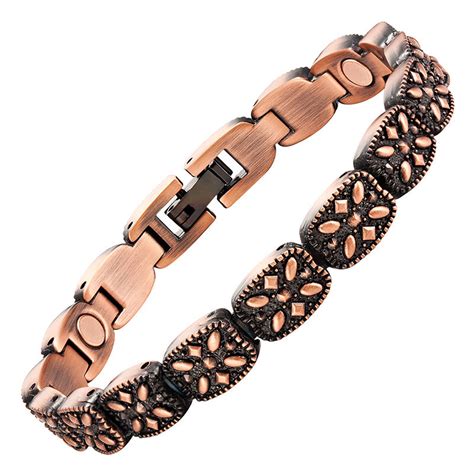 Womens Copper Bracelet Magnetic Antique Flowers Jewelry Addicts