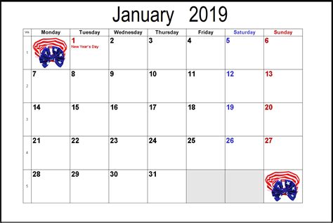 January 2019 United States Calendar Usa Holidays Holiday Calendar