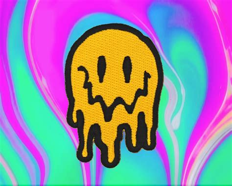 Big Melting Smiley Face Iron On Patch Trippy 90s Acid House Etsy