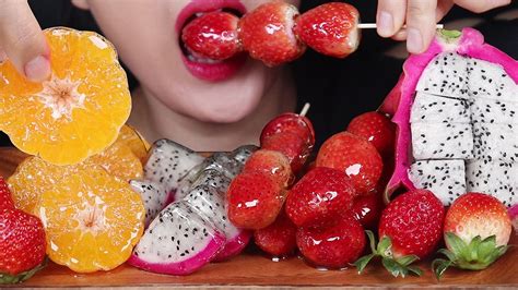 Asmr Tanghulu Candied Fruits Eating Sounds 탕후루딸기용과귤 No Talking Mukbang Youtube