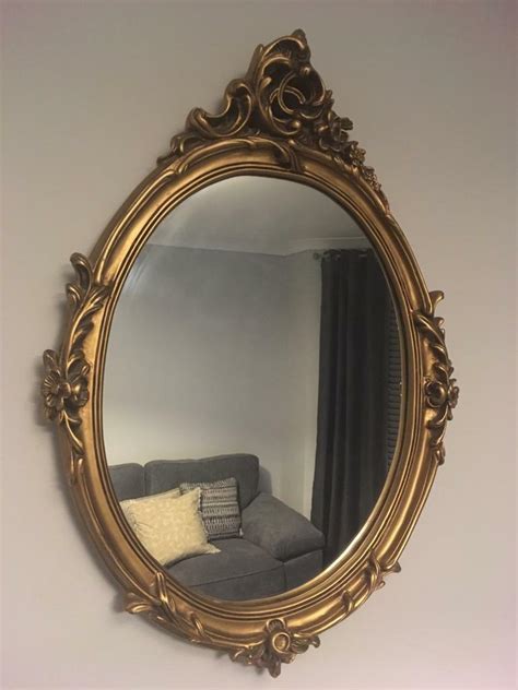 Gold Framed Plaster Oval Wall Mirror Ornate Rococo Style In