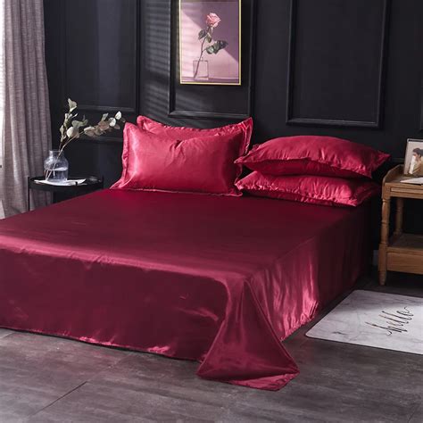 18 couleurs de luxe satin soie lit plat ensemble de draps unique reine taille king size couvre