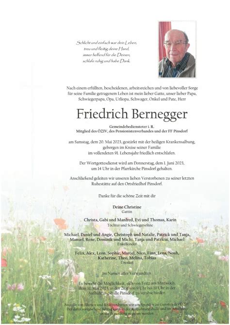 Trauer Um Unseren Kameraden Friedrich Bernegger Freiwillige Feuerwehr