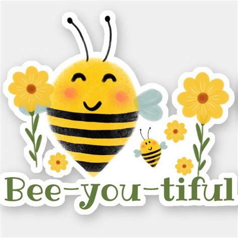 Cute Bee You Tiful Green And Yellow Watercolor Bees Sticker