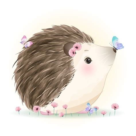 Premium Vector Cute Doodle Hedgehog With Watercolor Illustration