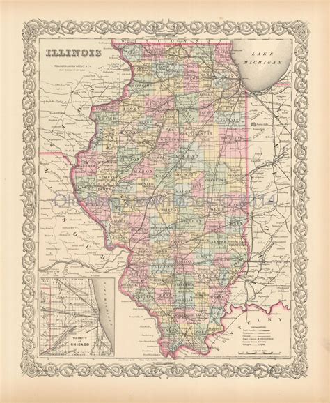 Illinois Old Map Colton 1855 Digital Image Scan Download Printable