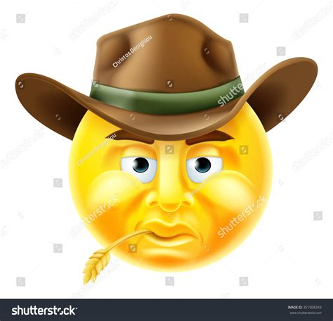 Cute Smiling Emoticon Wearing Cowboy Hat Emoji Smiley Stock Vector