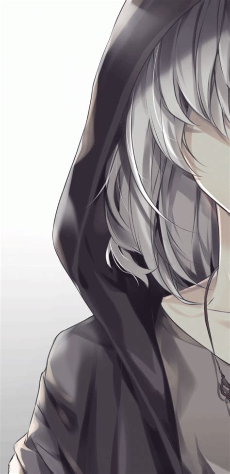 Download 1440x2960 Anime Boy White Hair Hoodie Smiling