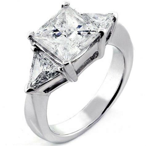 3ct Princess Trillion Cut Diamond Trilogy Engagement Ring 14k White