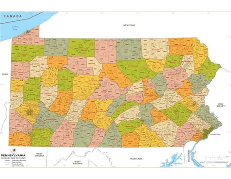 Buy Pennsylvania Zip Code Map With Counties Online