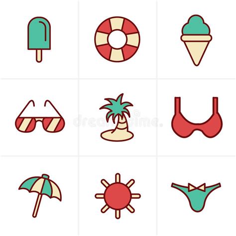 Icons Style Summer Icons Set Stock Vector Illustration Of Summer