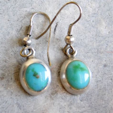 Vintage Mexican Sterling Silver And Turquoise Dangle Earrings Etsy