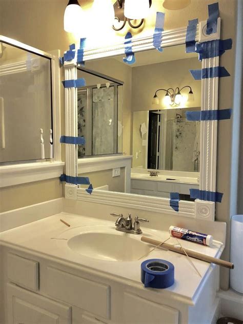 How To Frame Your Builder Grade Mirror Diy Homeremodelingideas Bathroom Mirrors Diy Bathroom