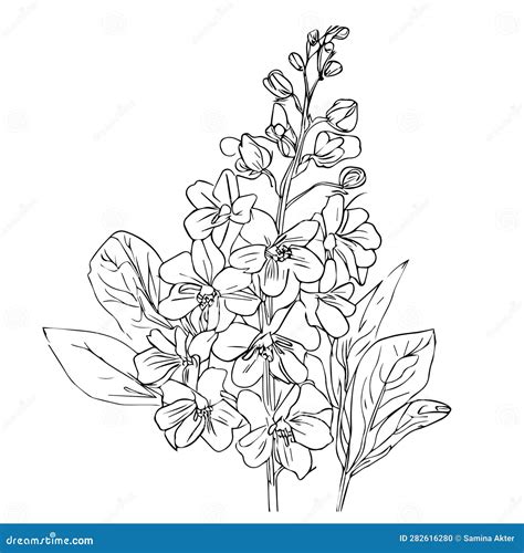 , Black Larkspur Tattoo, Minimalist Larkspur Tattoo Black and White
