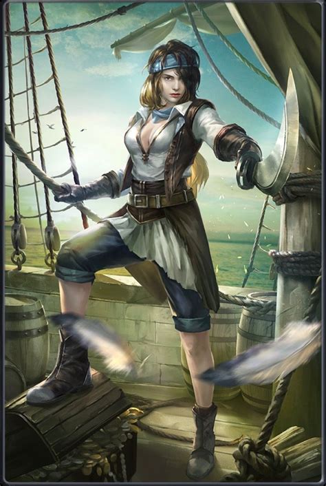 F Bard Pirate Ship Docks Coastal Urban City Sea Pirate Woman Pirate Art Character Portraits