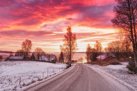 Зимний закат в деревне 31 фото