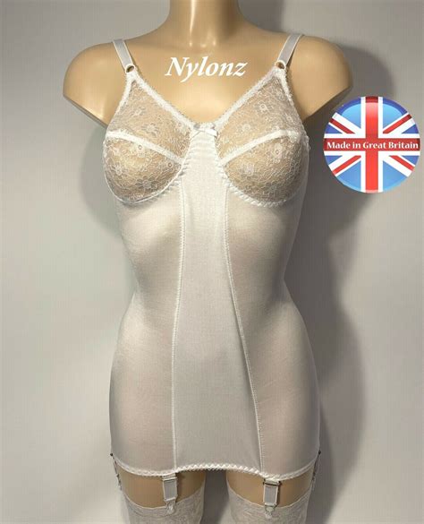classic corselette full girdle body briefer 6 strap white nylonz uk ebay