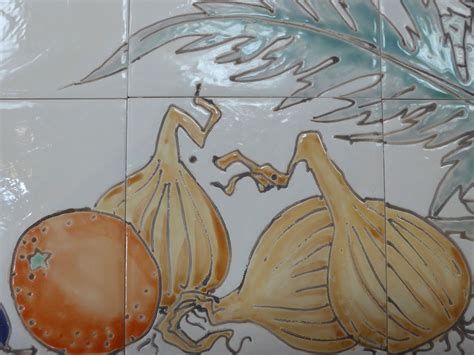 Fruit and vegetable tiles detail of a large hand decorated ...