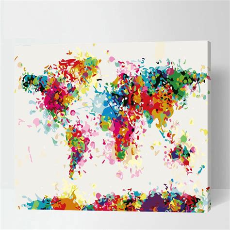 Abstract World Map Painting Paint By Number World Map Colorful