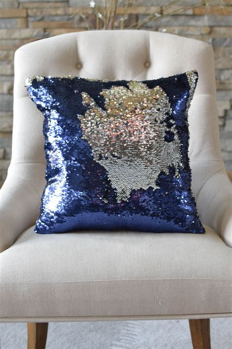 Navy And Silver Reversible Sequin Mermaid Pillow Mermaid Pillow