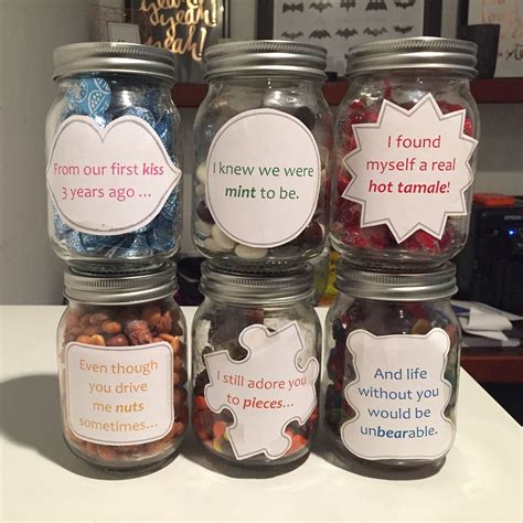 Don't think of it as getting older, think of. Anniversary, gift, candy, message, love, jars | Valentines ...